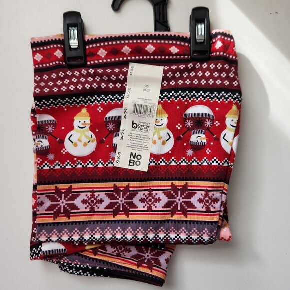 No Boundaries Holiday Leggings XS Snowman Pattern Cotton Blend Red & Pink - Picture 1 of 5